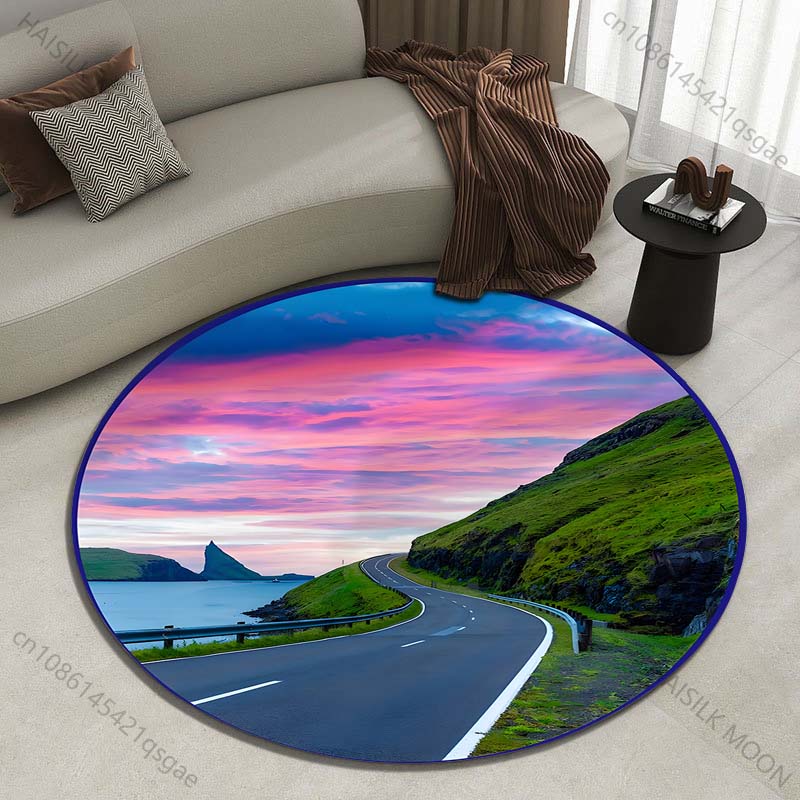 Commercial Road Printing - Tapete redondo estampado com paisagem costeira